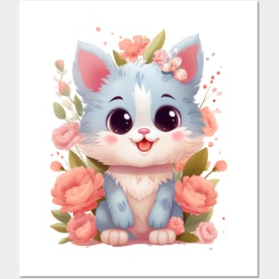 Flowery Cat Cute Gifts For Cats & Flower Lover Posters and Art